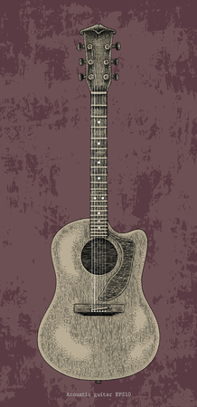 Acoustic guitar hand drawing vintage engraving illustrationのイラスト素材