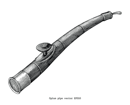 Opium pipe hand drawing vintage clip art isolated on white backgroundのイラスト素材