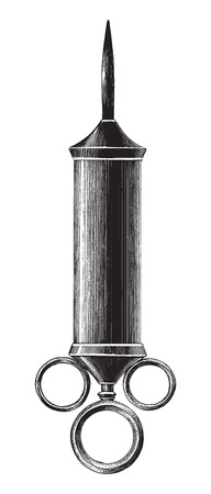 Antique of medicine syringe illustration engraving vintage style isolated on white backgroundのイラスト素材