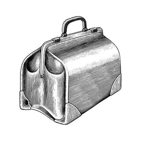 Vintage medical bag hand draw black and white clip art isolated on white backgroundのイラスト素材