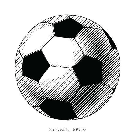 Football hand draw vinatge style black and white clip art isolated on white backgroundのイラスト素材