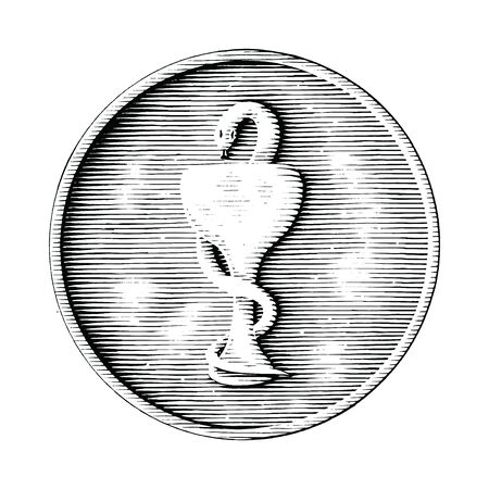 The Bowl of Hygeia hand drawing vintage style black and white clipart isolated on white backgroundのイラスト素材
