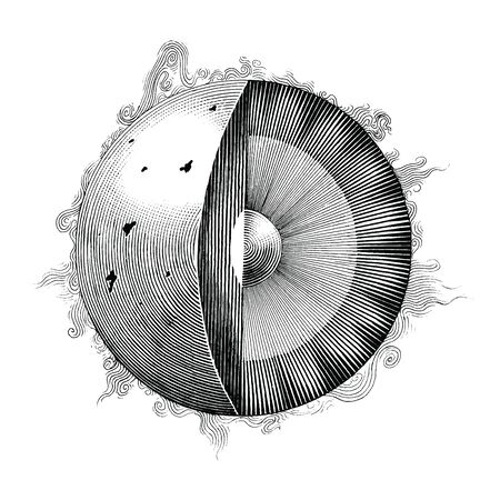 The sun hand drawing vintage style black and white clipart isolated on white background,Component of sun illustrationのイラスト素材