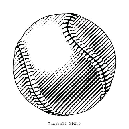 Baseball hand draw vinatge style black and white clip art isolated on white backgroundのイラスト素材