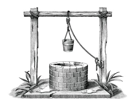 Vintage engraving illustration of pond black and white clip art isolated on white backgroundのイラスト素材