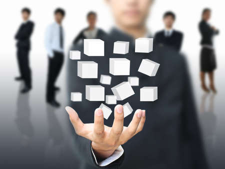 Business man holding virtual boxの写真素材