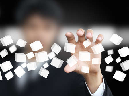 Businessman hold virtual boxの写真素材