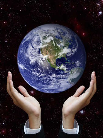 Hand holding earth (Earth view image from http://visibleearth.nasa.gov/ 