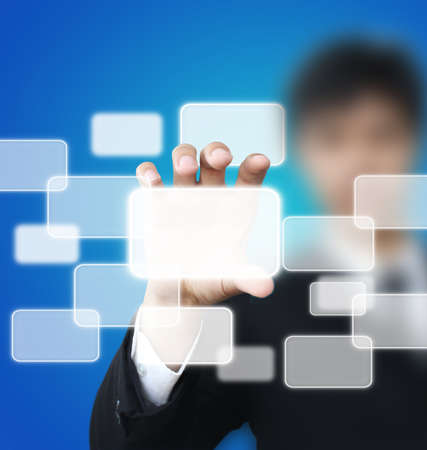 Man holding touchscreenの写真素材