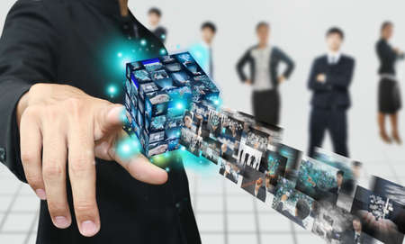 Hand press virtual boxの写真素材