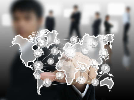 Businessman press social buttonの写真素材