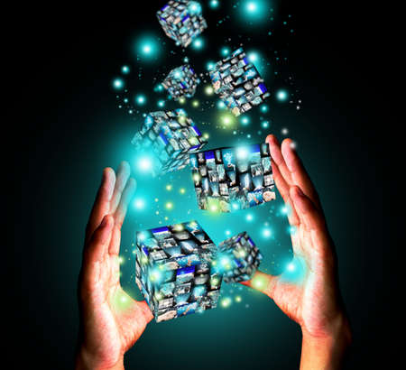 Hand holding virtual box