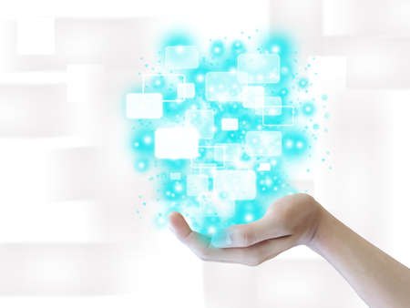 Hand holding touchscreenの写真素材