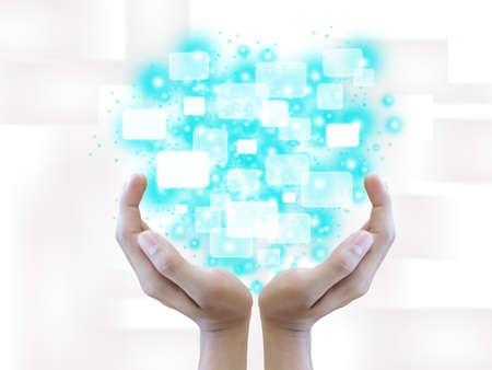 Hand holding touchscreenの写真素材