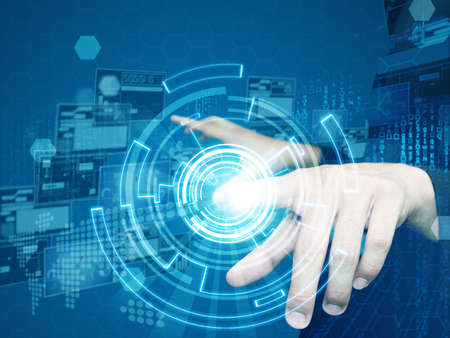 businessman press virtual screenの写真素材