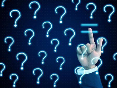 hand press answer sign among question signの写真素材