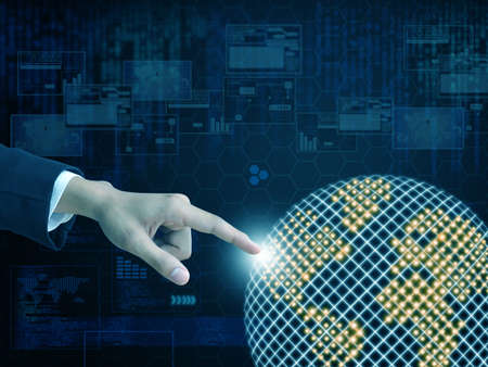 hand press virtual worldの写真素材