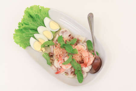 Spicy mangosteen salad wiht prawnsの写真素材