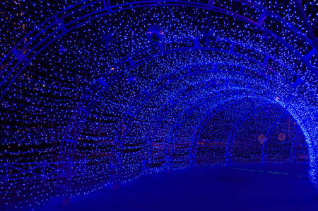 View in an illuminated light tunnelの写真素材