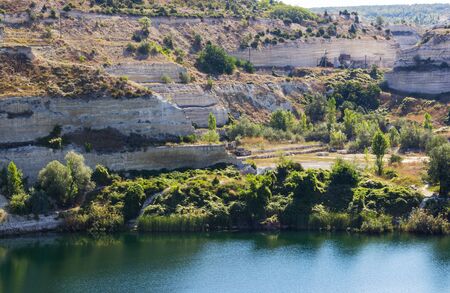 Crimean landscape lake and mountainsの写真素材