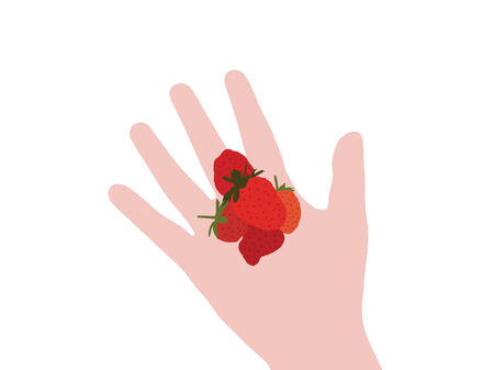 one hand with red ripe strawberriesのイラスト素材