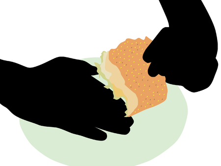 hand silhouettes with hamburgerのイラスト素材