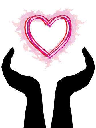 hand silhouettes with red heartのイラスト素材