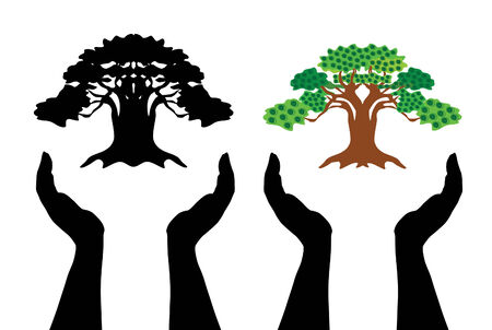 human hands care treesのイラスト素材