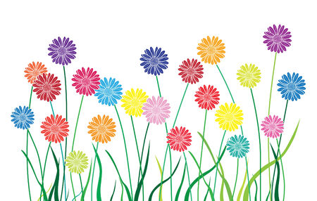 aster multicolor garden with fresh grassのイラスト素材