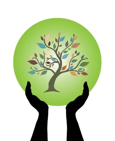 human hands caring tree, symbol of natureのイラスト素材