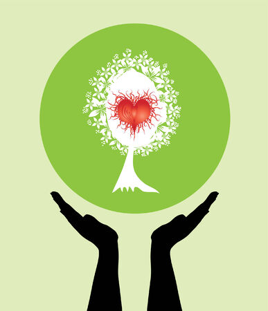 human hands caring tree, symbol of natureのイラスト素材