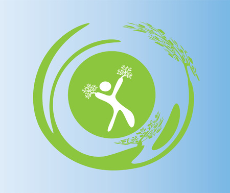 abstract human silhouette caring trees, symbol of natureのイラスト素材