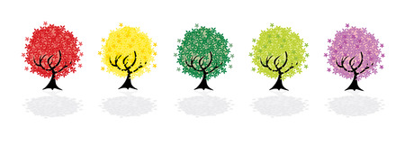set of 6 seasonal floral trees, symbol of natureのイラスト素材