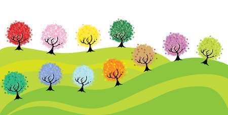 garden with multicolor trees, symbol of natureのイラスト素材