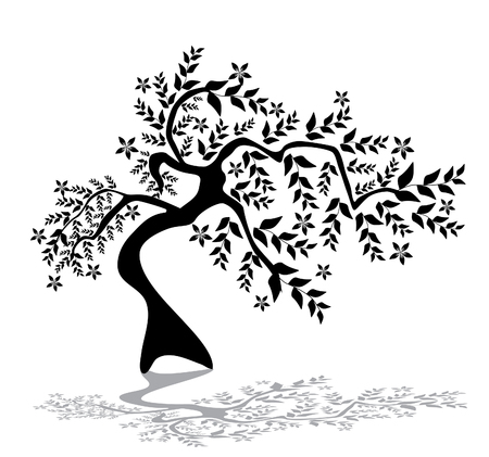 abstract floral tree silhouette, symbol of natureのイラスト素材