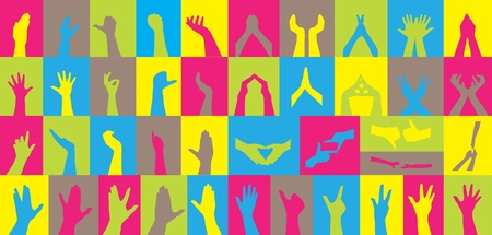 set of 41 human hand silhouettes, symbol of diversityのイラスト素材