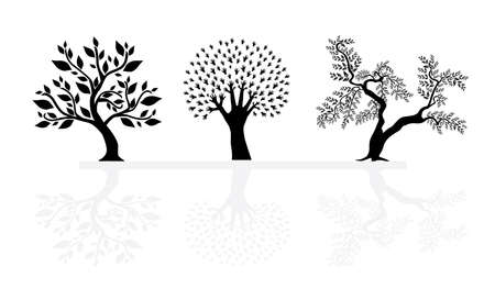 set of abstract tree silhouettes, symbols of natureのイラスト素材