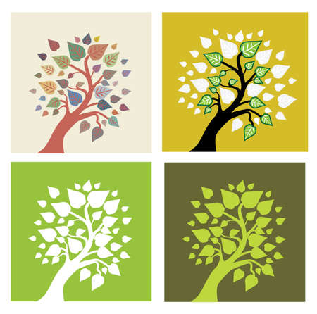 set of abstract tree silhouettes, symbols of natureのイラスト素材