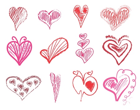 set of 12 hand drawn hearts for valentine's dayのイラスト素材