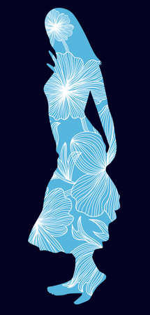 beautiful floral girl in blue colorsのイラスト素材