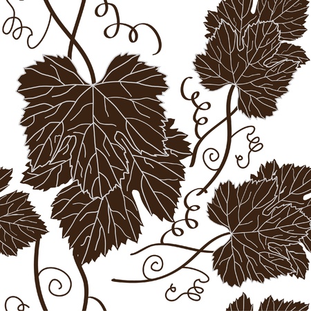 seamless pattern with beautiful grape leaves in brown white colorsのイラスト素材