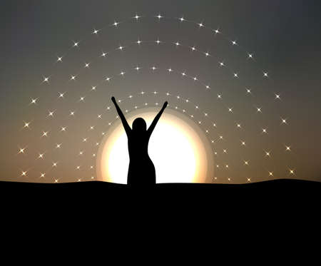 young girl celebrating lifeのイラスト素材