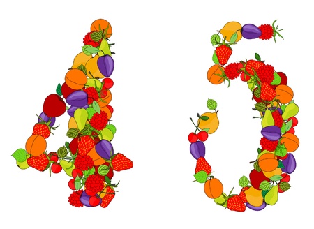 number four and number five made from different fruitsのイラスト素材