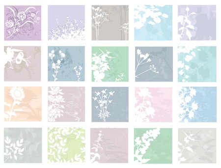 set of 20 elegant floral invitations for life events with place for textのイラスト素材