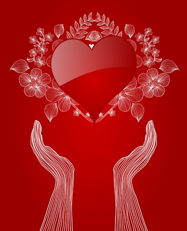 valentine's day card vith human hands caring heart, symbol of loveのイラスト素材