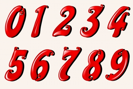 hand drawn red shiny numbers set for your designのイラスト素材