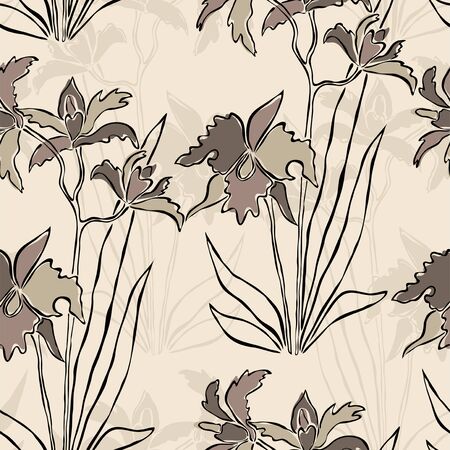 elegant seamless pattern with abstract orchid flowers for your designのイラスト素材