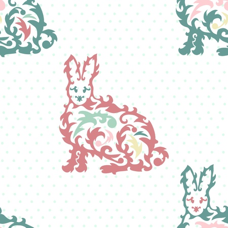 seamless pattern with decorative rabbitsのイラスト素材