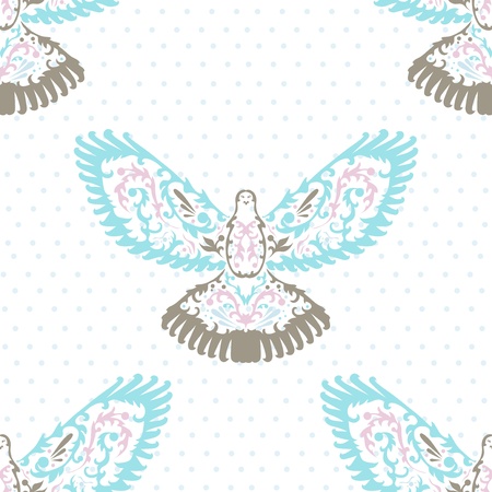 elegant seamless pattern with decorative doves for your designのイラスト素材