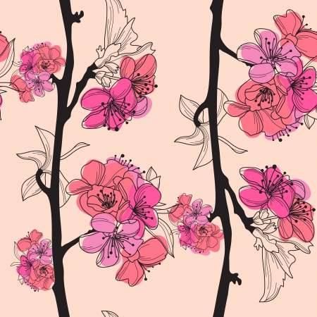 elegant seamless pattern with hand drawn cherry blossom for your designのイラスト素材